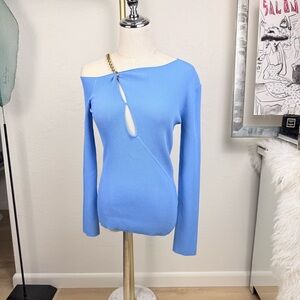 NWT Nicholas Paloma Asymmetric Ribbed Chain Knit Top in Sky - M